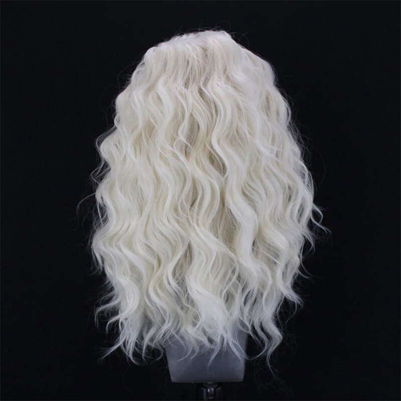 Synthetic Lace Front Platinum Blonde Long Deep Wave Human Wig 10% Miexd With Baby Hair Cosplay Daily Wear For Women