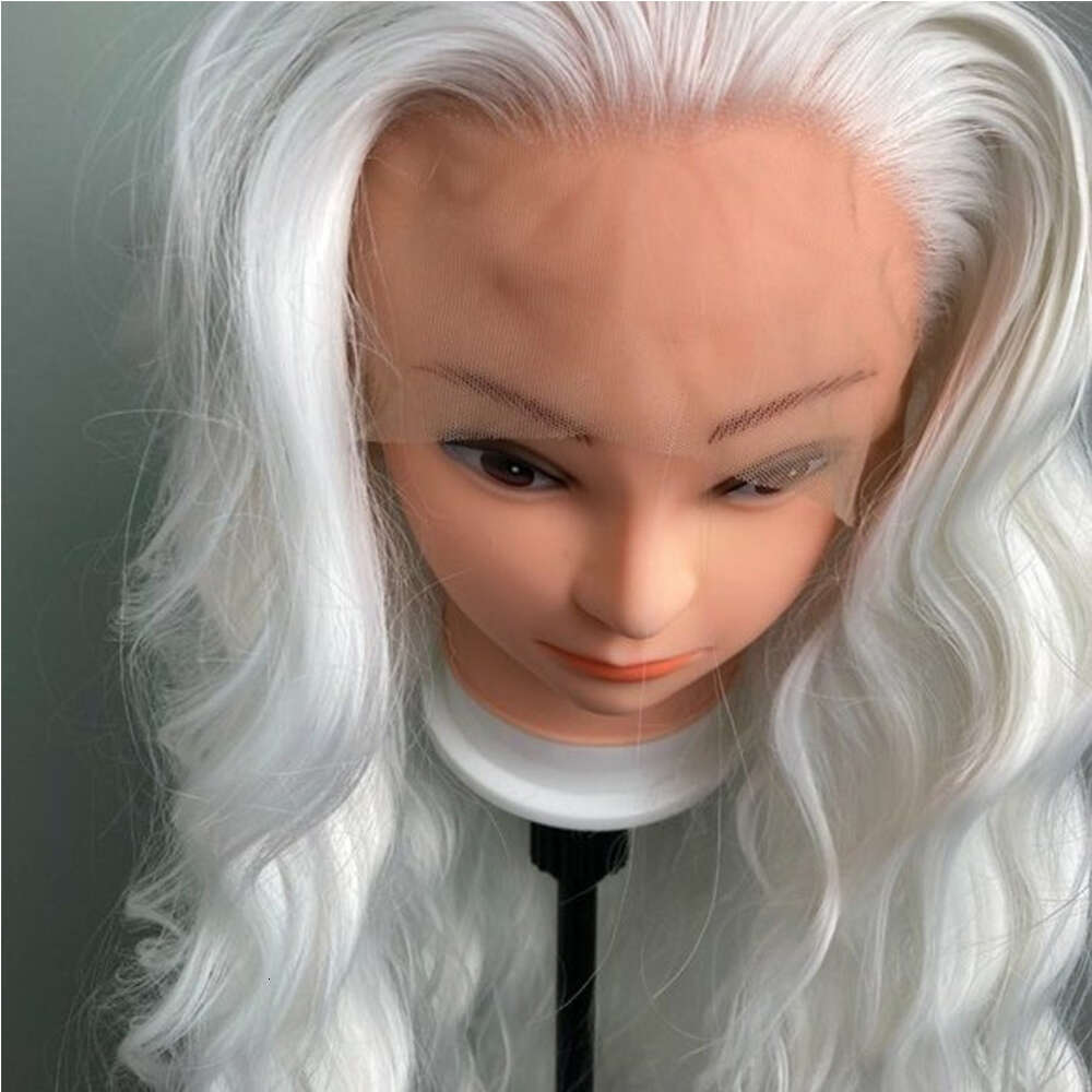 Loose Deep Wave Snow White Wigs Cosplay Synthetic Heat Resistant Lace Front Wig 150% 10% Human Hair Mixed