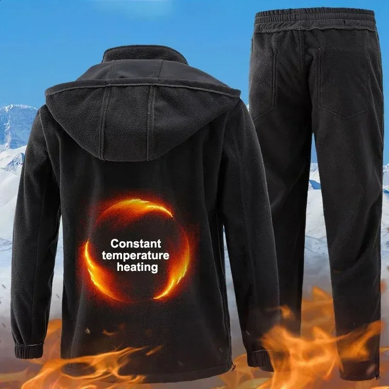 Warm Tracksuit Men Outdoor Sport Suits Winter Two Piece Set Mens Padded Thickened Windproof Waterproof Riding Mountaineering 240909