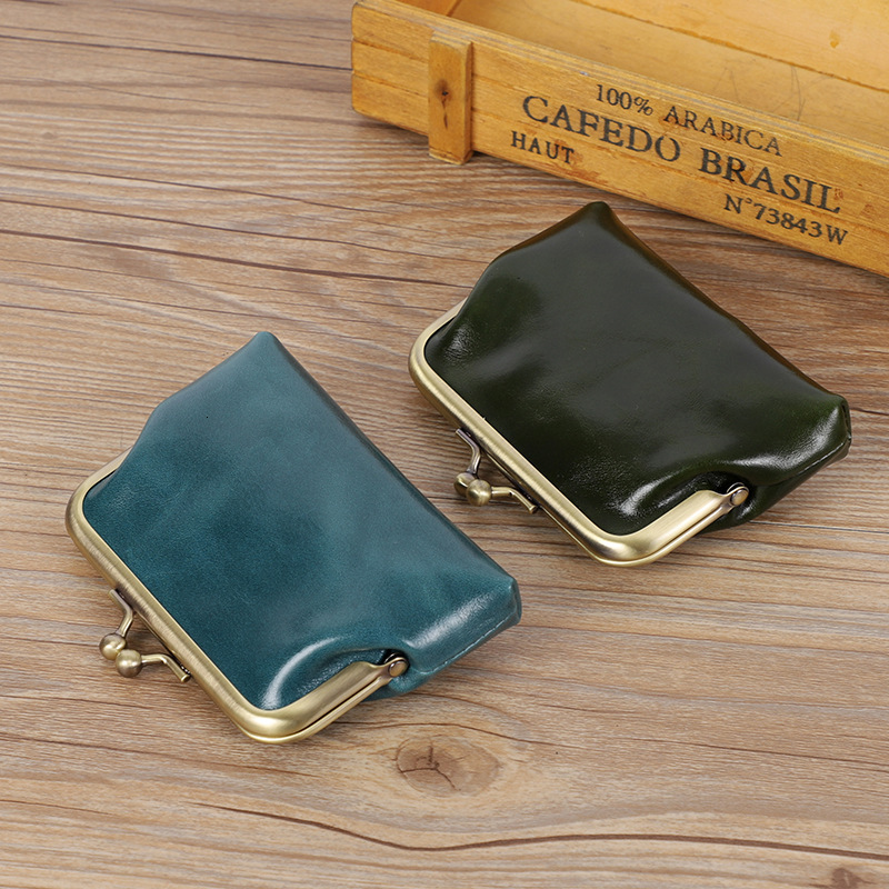 2024 New Change Head Layer Oil Wax Skin Mini Storage Mouth Gold Coin Bag Genuine Leather Zero Wallet
