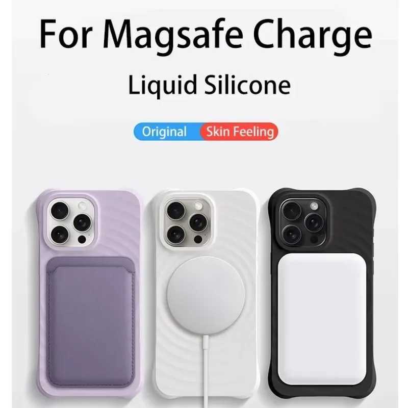 For iphone 16 Pro Max Ripple Liquid Silicon Shockproof Case For iPhone15 14 13 12 Pro Max Wireless Charge Magnetic Cover M240914