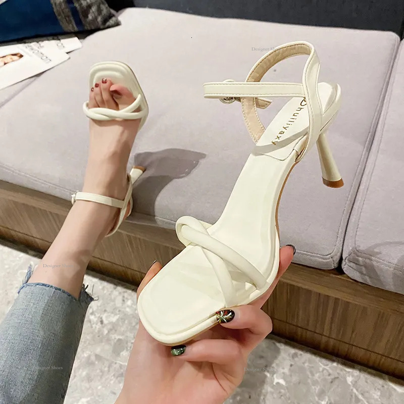 Heeled Sandals High Women's Slim Heels Sexy Open Toed Fairy Style One Line Buckle Strap Sandals Free Of Shipping