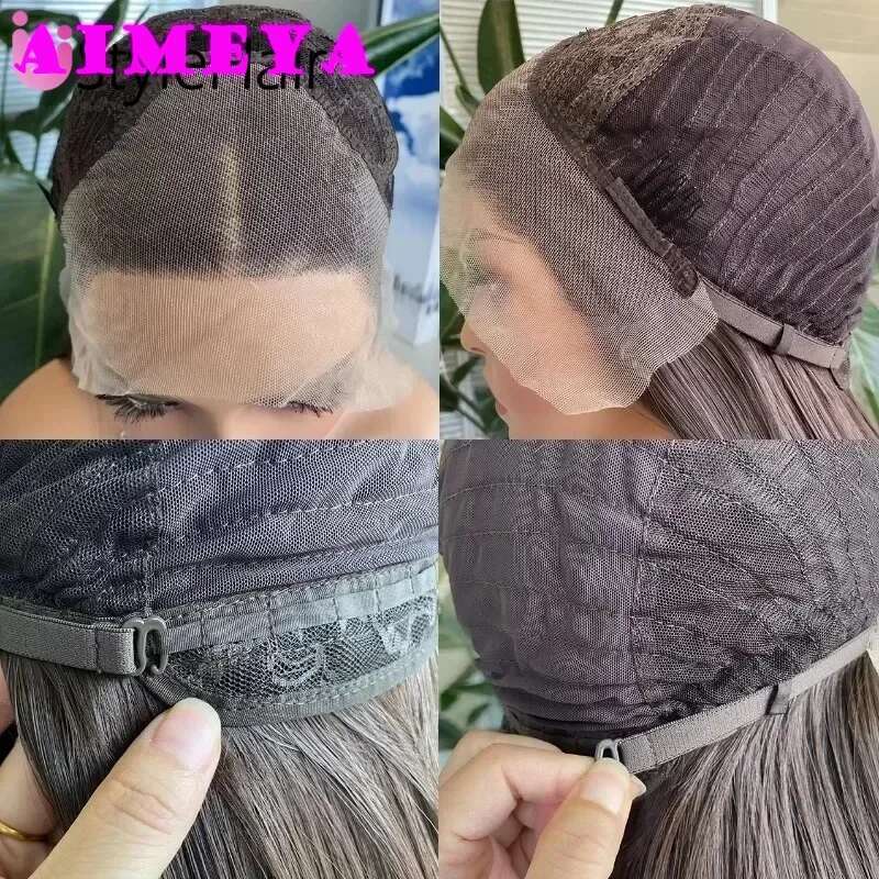AIMEYA Dark Long Body Wave Synthetic Natural Haire Daily Wear Wigs Cosplay Purple Lace Front Wig