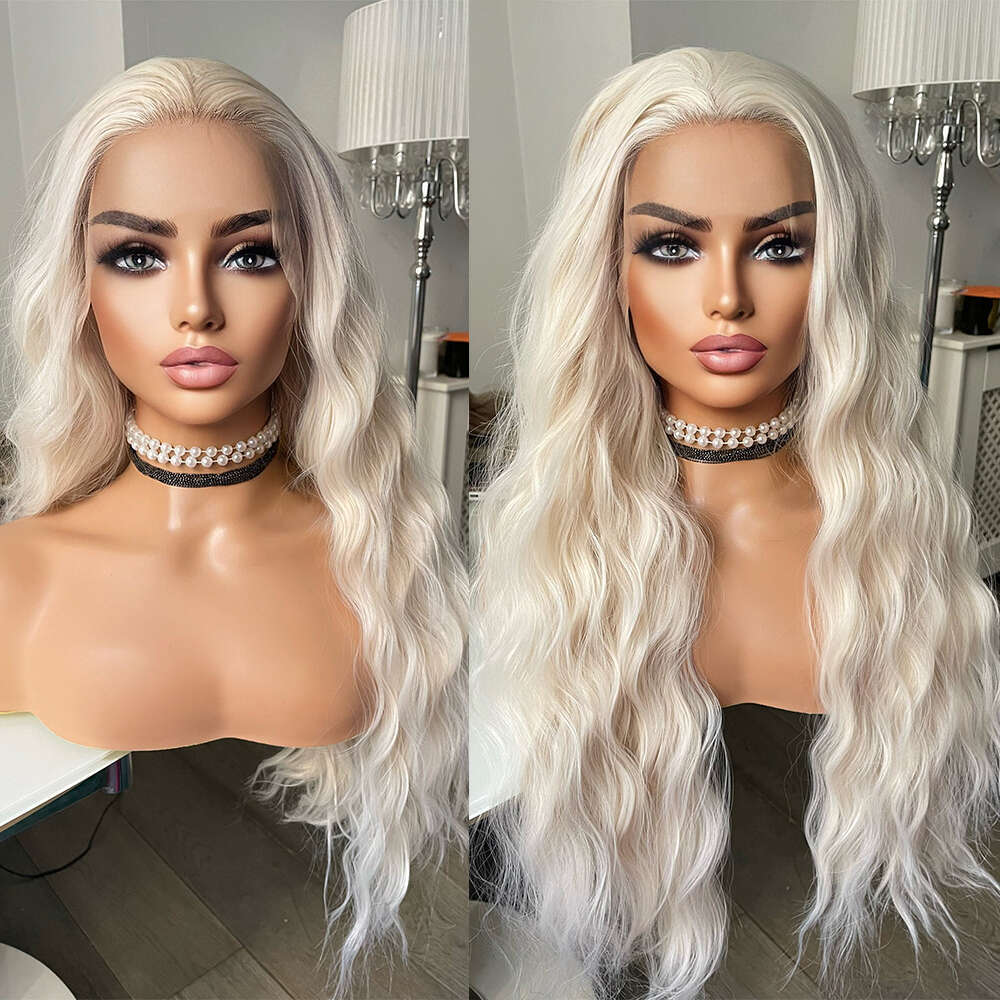 White Wavy Lace Front Curly Heat Safe Synthetic Wig Bridal Free Part Realistic Natural Looking Wigs For Women 13X3