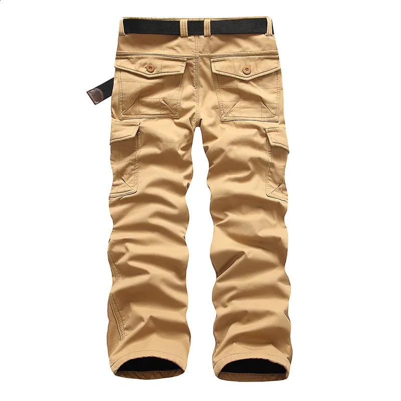 Winter Inner Fleece Pants Men Multi-Pocket Solid Cargo Camo Combat Work Casual Military Army Trousers Man without Belt CP03 240911