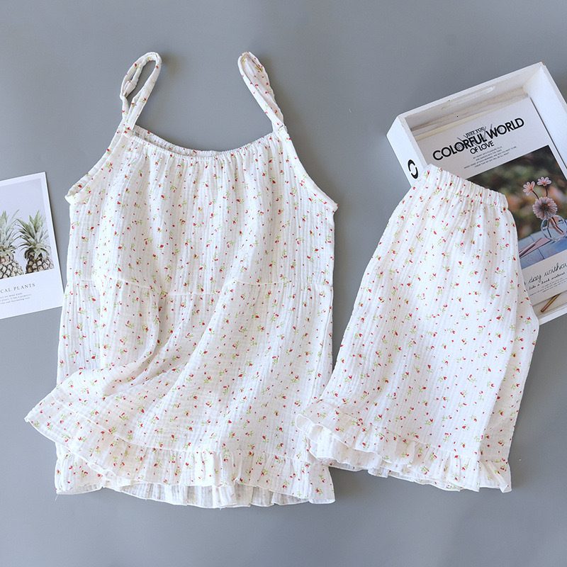 100% Cotton Women's Pama Set Woman 2 Pieces Spaghetti Strap Sleepwear Women Ral Print Pama Loungewea Slip Dress