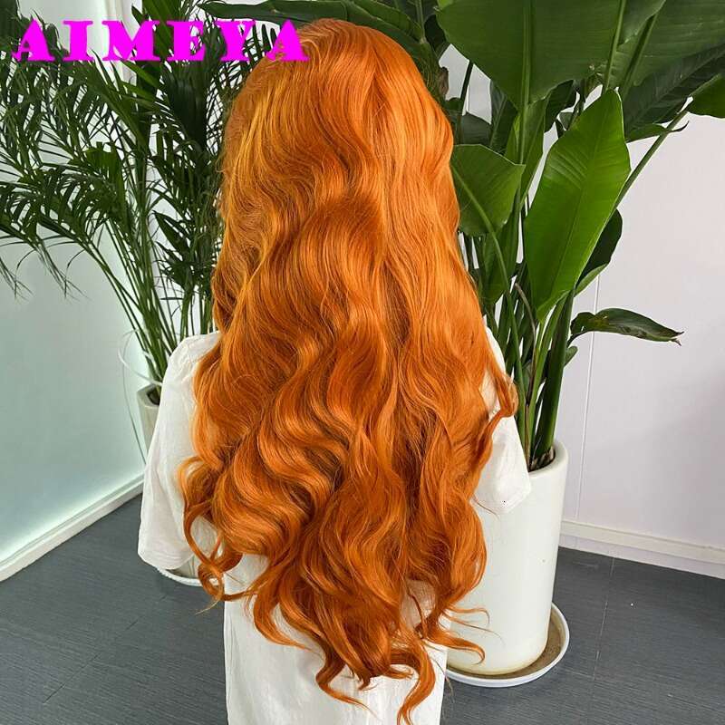 AIMEYA Orange Synthetic Lace Front For Women Natural Haire Long Loose Wave Wig Daily Use Cosplay Heat Resistant Fiber