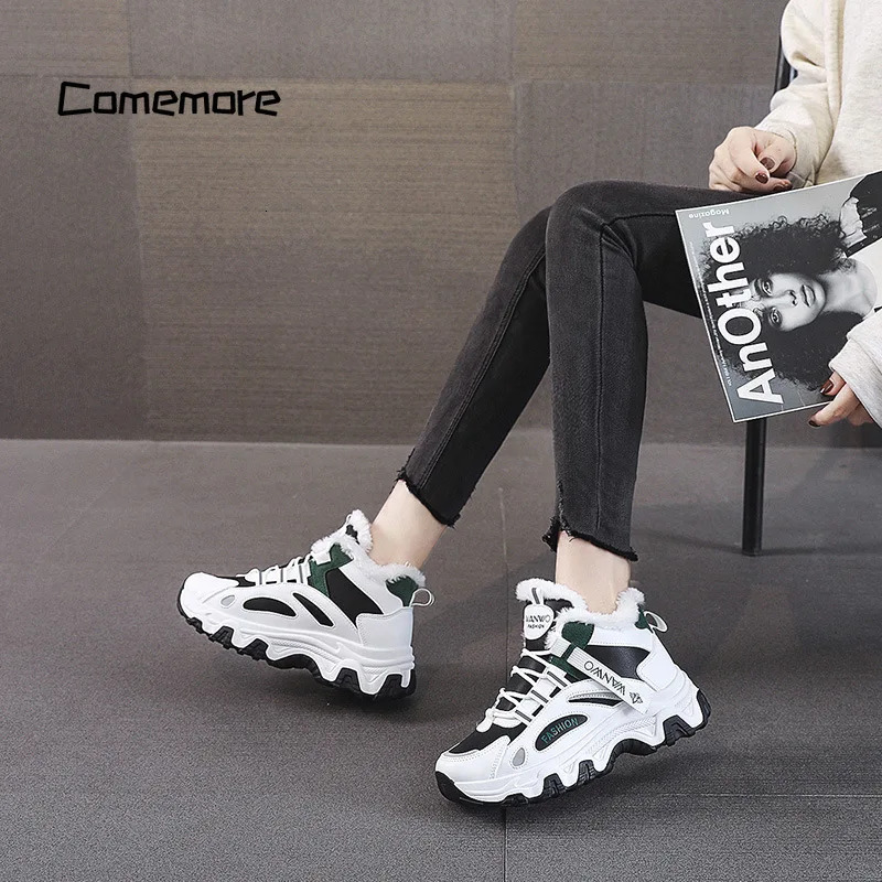 Comemore chunky Platform plush Vulcanize Shoes Fashion Plus Veet Warm Casual Running Shoe for Woman Winter Women's Sneakers 40