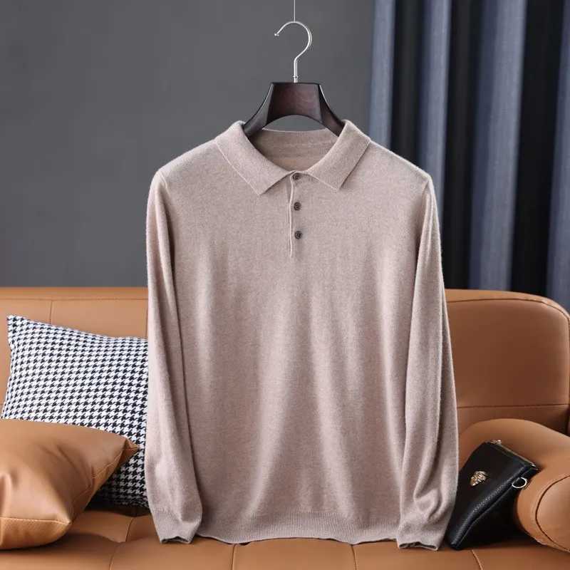 Cashmere Cotton Blend Polo Collar Sweater Men Tops Autumn Winter Mature Male Business Casual Turndown Knitted Wool Pullover M240914