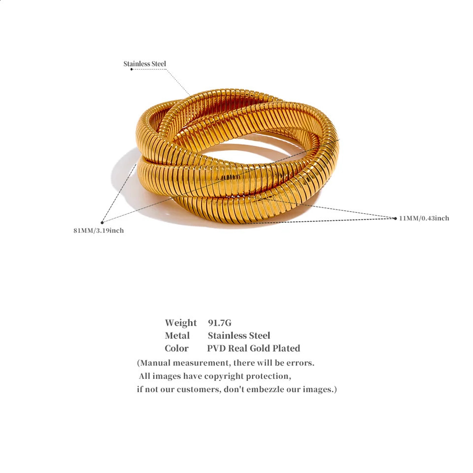 Yhpup Trendy Stainless Steel Elastic Cuban Chain Metal Punk Bracelet Bangle Gold Color Stylish Waterproof Statement Jewelry 240910