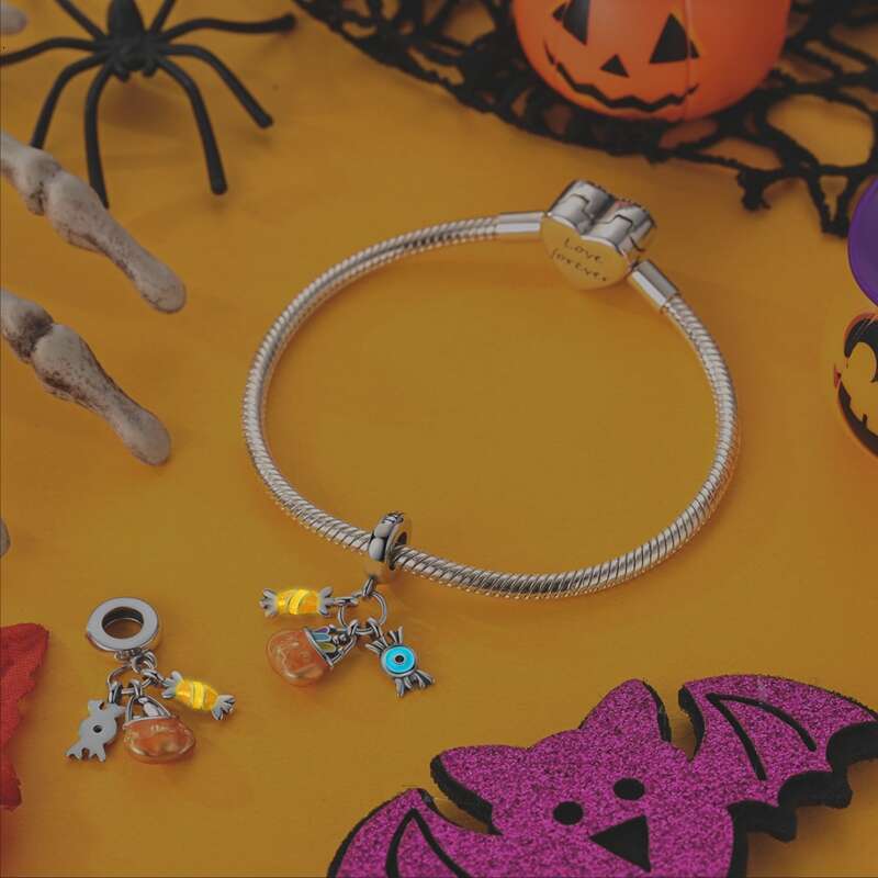 2024 New Halloween 925 Sterling Silver Luminous Pumpkin Skull Ghost Charms Fit Original Bracelet DIY Party Jewelry