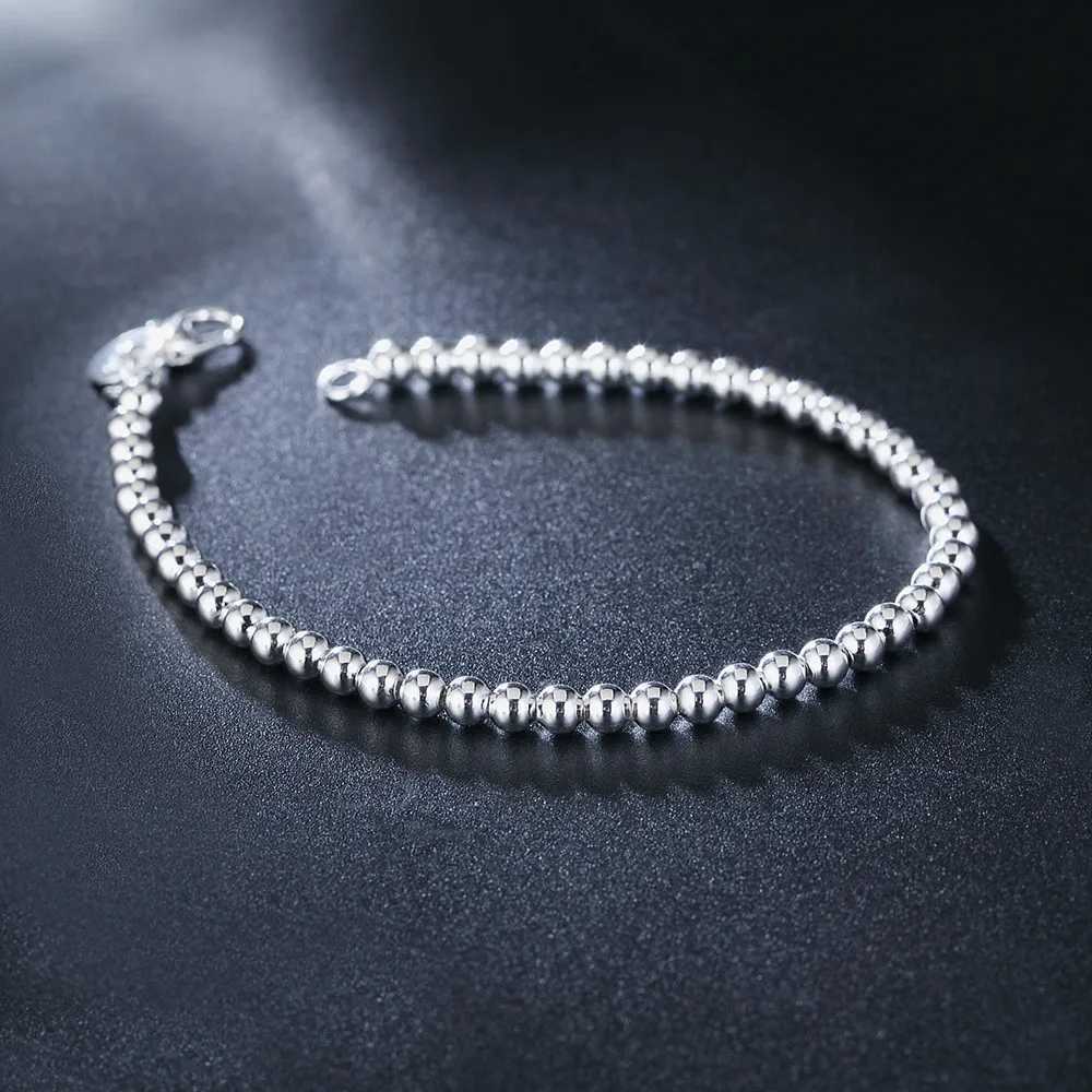 Luxury 925 sterling silver 8-inch 4MM smooth bead chain bracelet suitable for womens fashionable wedding party jewelry gift accessories W240914