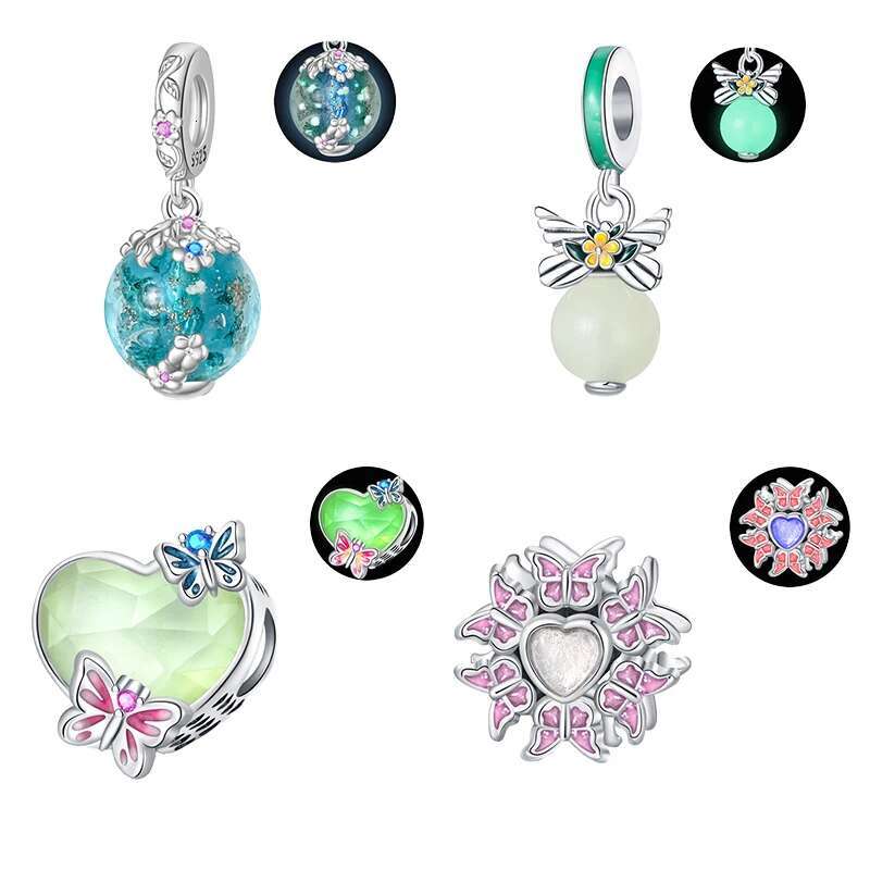 S925 925 Sterling Silver Classic Purple Retro Heart Shape Lotus Angel Pattern Charms Beads Fit Original Bracelets DIY Jewelry