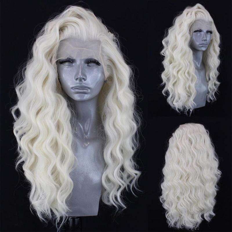 Synthetic Lace Front Platinum Blonde Long Deep Wave Human Wig 10% Miexd With Baby Hair Cosplay Daily Wear For Women