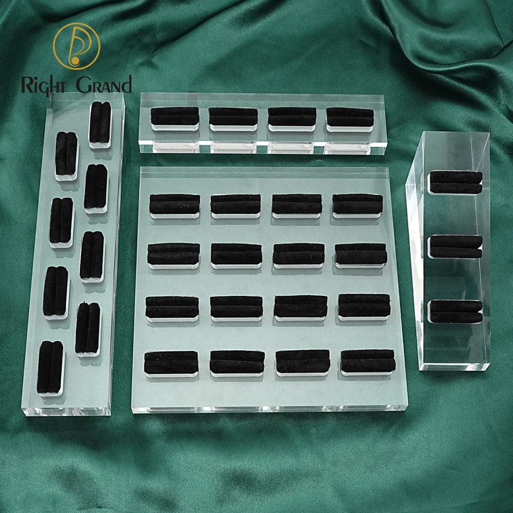 Clear Polished Acrylic Piercings Jewelry Display Stand Holder Showcase with Black Velvet 3/4/8/16 Holes Earrings Display 240910