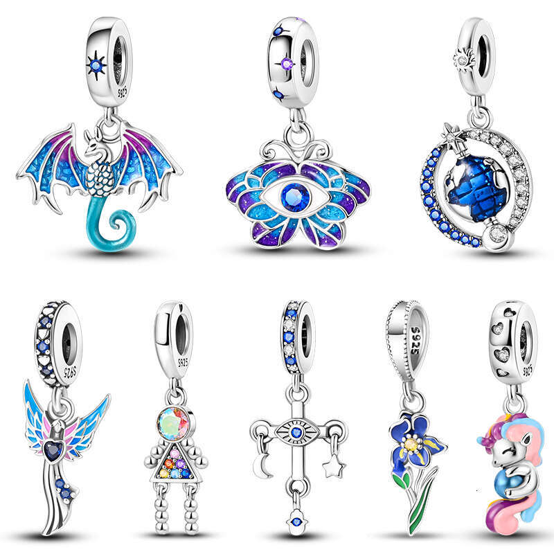 925 Sterling Silver Dragon Angel Gem Butterfly Blue Zircon Charms Bead Fit Original Bracelets DIY For women Fine Jewelry