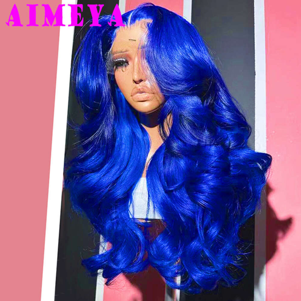 AIMEYA Lace Front Wigs For Women Natural Haire Synthetic Hair Royal Blue Long Body Wave Daily Use Cosplay Wig