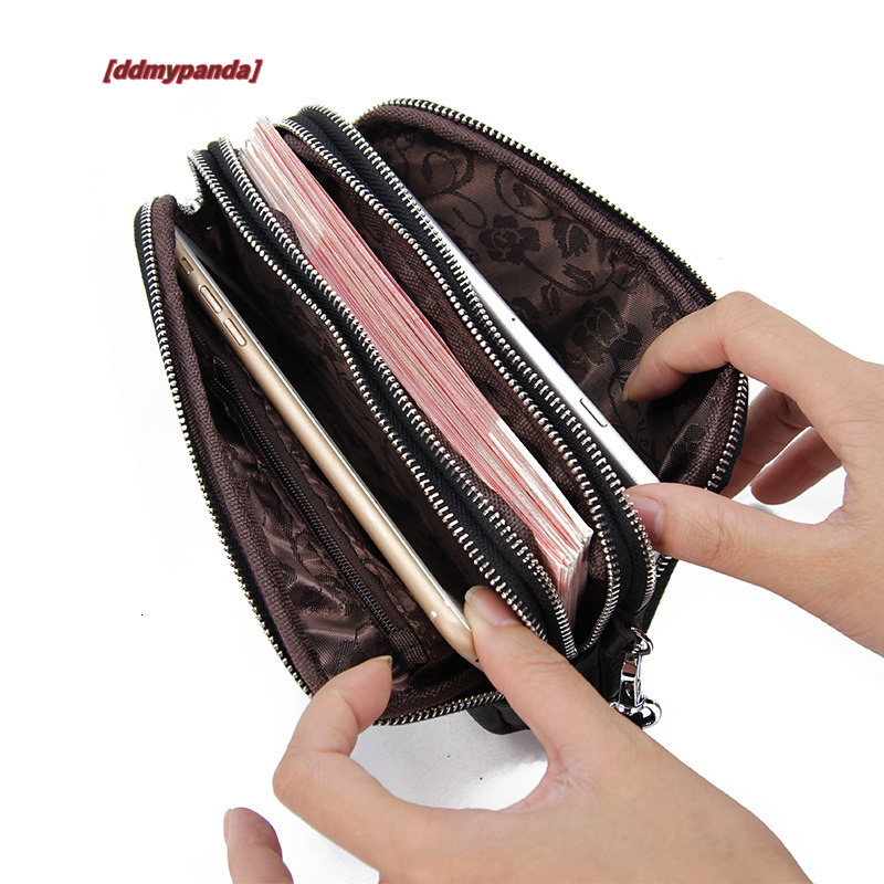 Head layer cowhide women's handbag, versatile women, three-layer zipper, large capacity, long and simple leather phone bag for women #26 ddmypand
