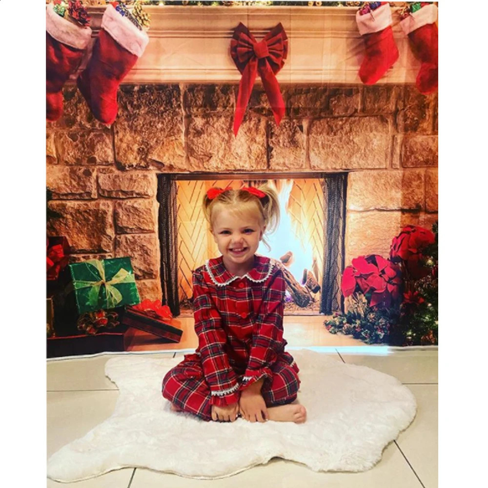 Mudbala Kids Girls Flannel Christmas Pajamas Red Checked Sibling Matching Winter Matching Pyjamas Set 240913