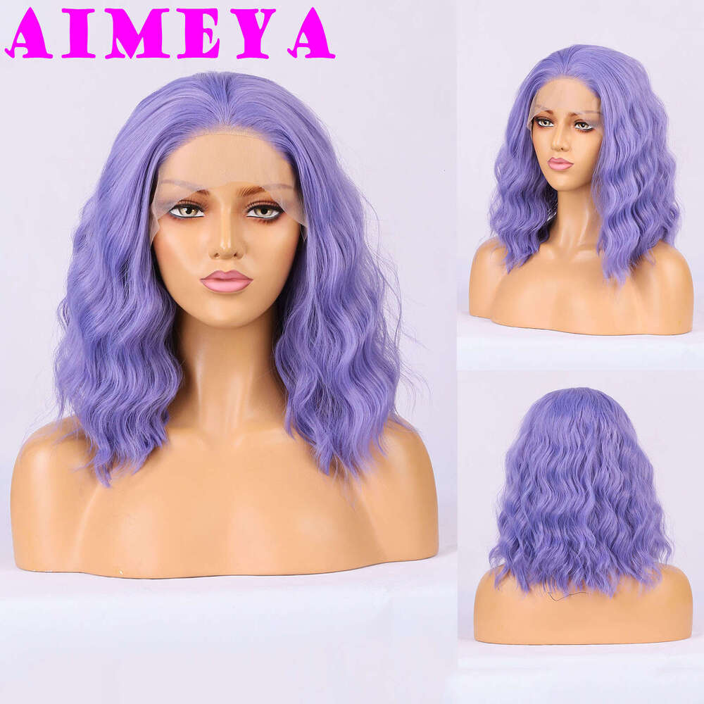 Lace Front Purple Wave Wigs For Women Girls Heat Resistant Synthetic Hair Short Bob Daily Use Cosplay Wig