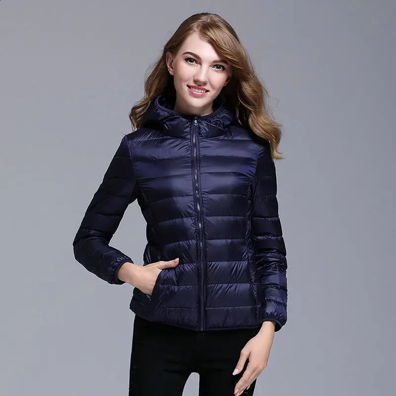 White duck down jacket for women 8X solid ultra-thin vertical collar fashionable slim fit autumn and winter casual basic portable jacket 240913