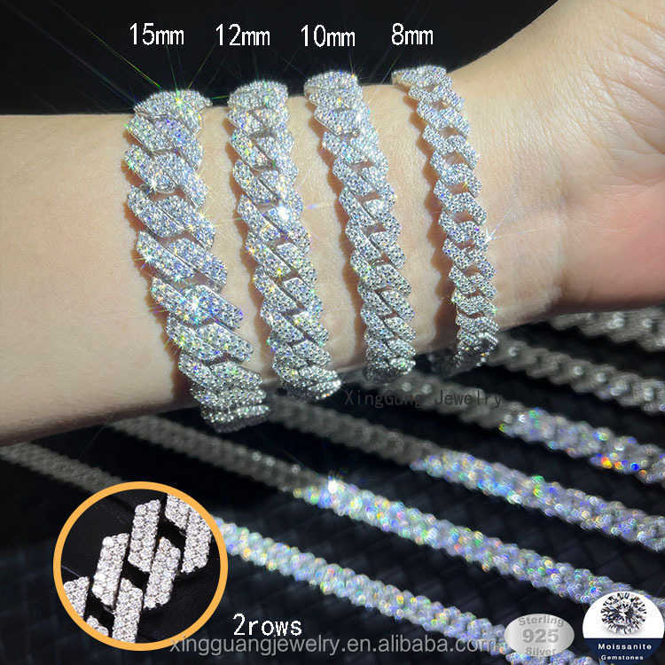 RTS full size hot sale 10~20MM silver VVS moissanite diamond Cuban chain with GRA certificate for hiphop life