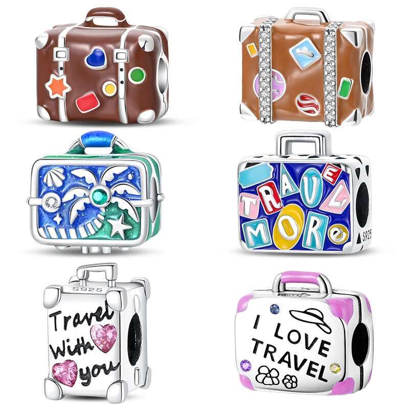 925 Sterling Silver Fashion Colorful Travel Lage Charms Beads Fit Original Bracelets DIY Anniversary Jewelry Gift