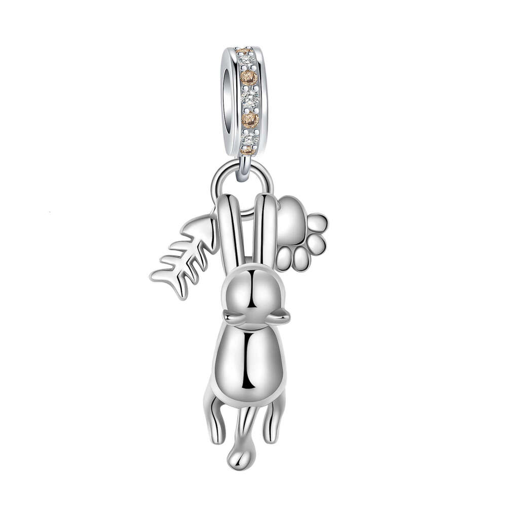 S925 925 Sterling Silver Number Puppy Family beads Pendant Fit Original Charms bracelets for Women Gift Fine Jewelry Making