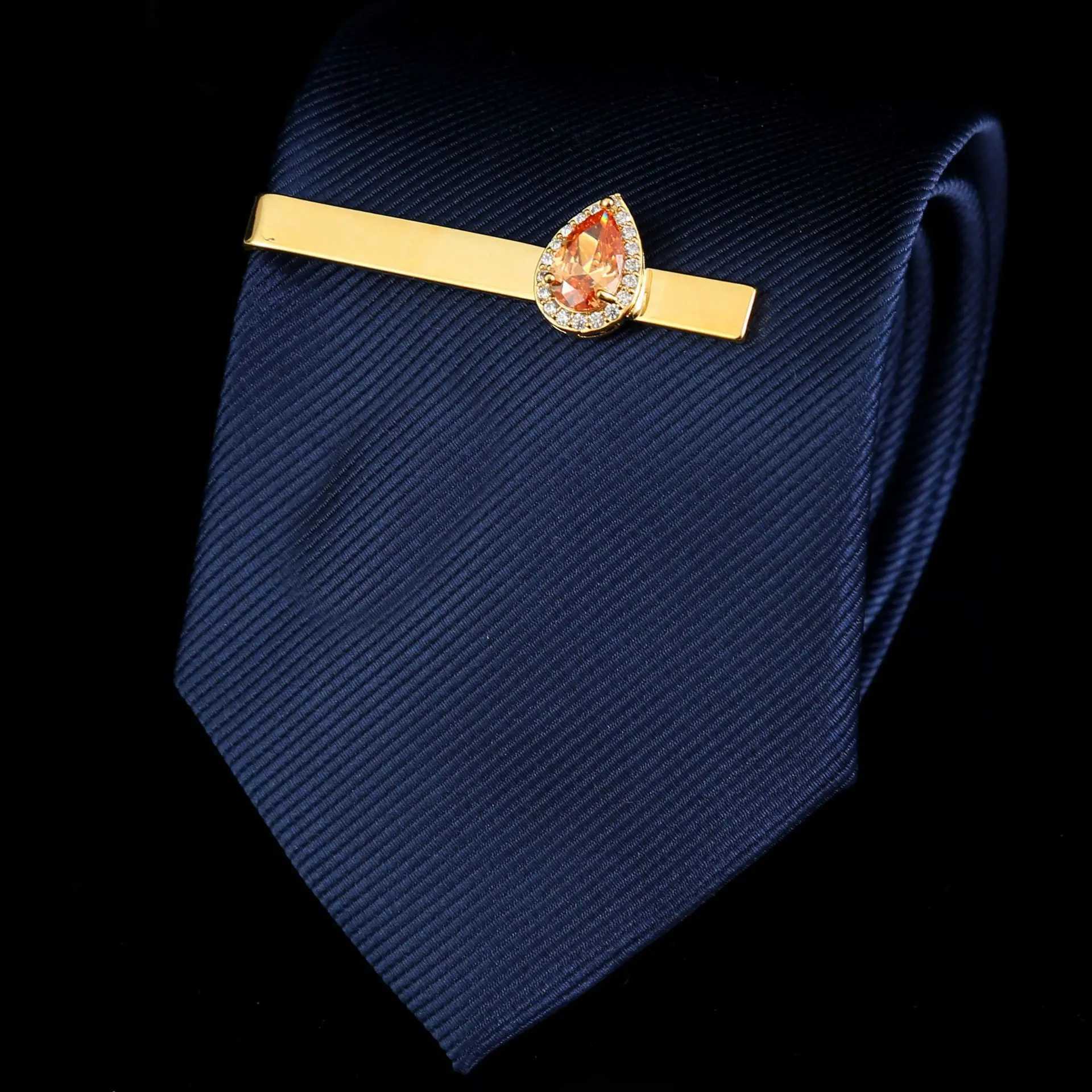 High end mens tie clip mens fashionable wedding dress necklace accessories jewelry luxury water droplet zircon tie clip mens gift W240914