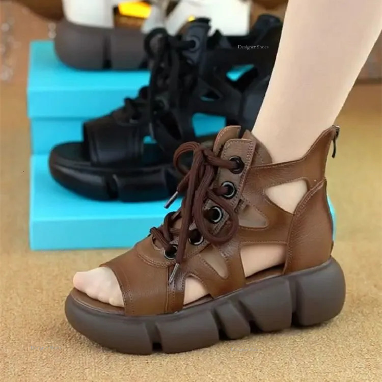 Top Cool High Boots For Women With Hollowed Out Breathable 2023 New Summer Thick Soled Anti Slip Fish Mouth Boot Bag And Roman Sandals
