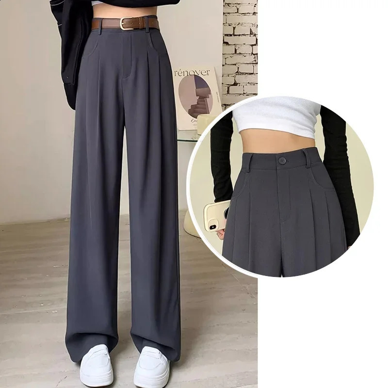 2024 Women Fashion Suit Pants Lady Comfortable Summer High Waist Wide Leg Autumn Trousers Straight Coffee Classic 240905