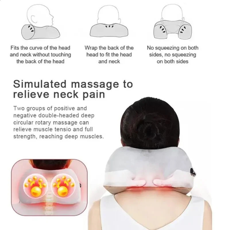 JYoucare Portable Electric U-shaped Neck and Shoulder Massage Pillow Thermal Vibrator Pinching Finger Pressure Massager Relieves Fatigue 240914
