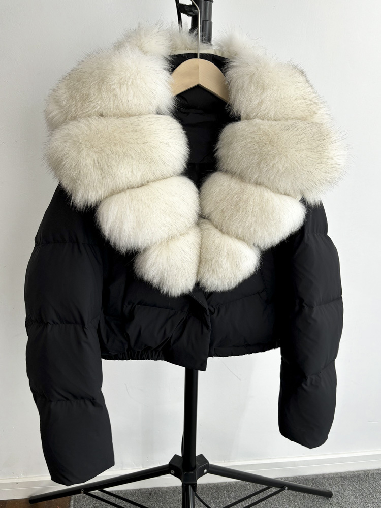 Janveny Big Natural Fox Fur Women 2024 Autumn Winter Female Parkas 90% White Duck Down Jacket Feather Short Puffer Coat