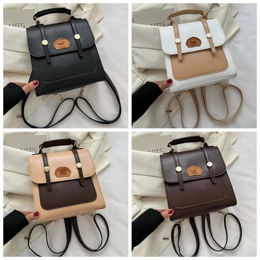 Plush dog British style backpack cartoon animal Korean style student backpack full set PU leather shoulder bag 240912