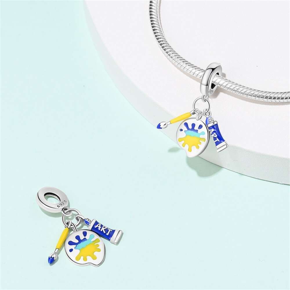 New 925 Sterling Silver Color Palette Pigment Artist Charms Beads Fit Original Bracelets DIY Birthday Jewelry Gifts