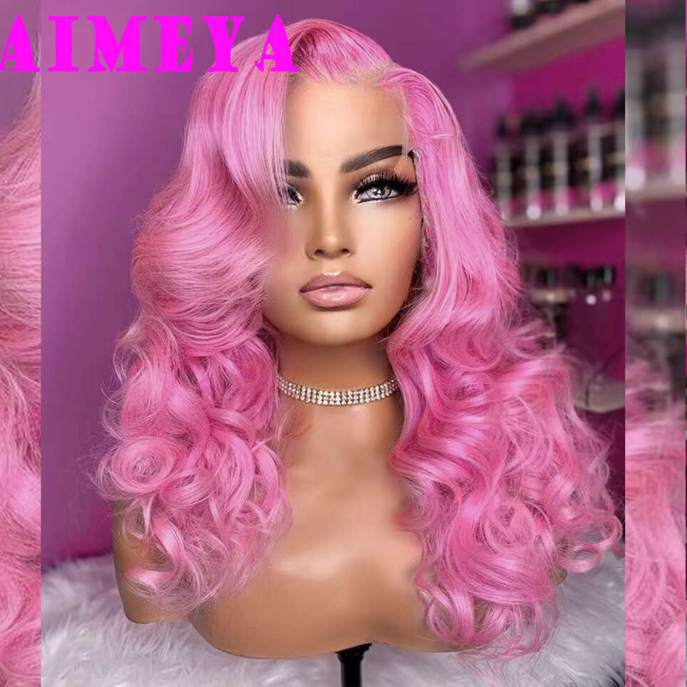 Body Wave Fashion Lace Front Wigs For Women Synthetic Pink Wig Natural Haire Heat Resistant Fiber Hair Daily