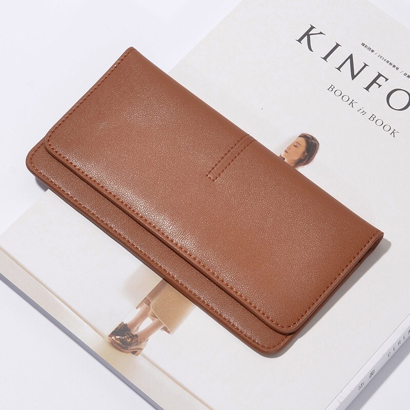 Ins minimalist ultra-thin long women's genuine leather 2024 new style temperament buckle card slot soft cowhide wallet