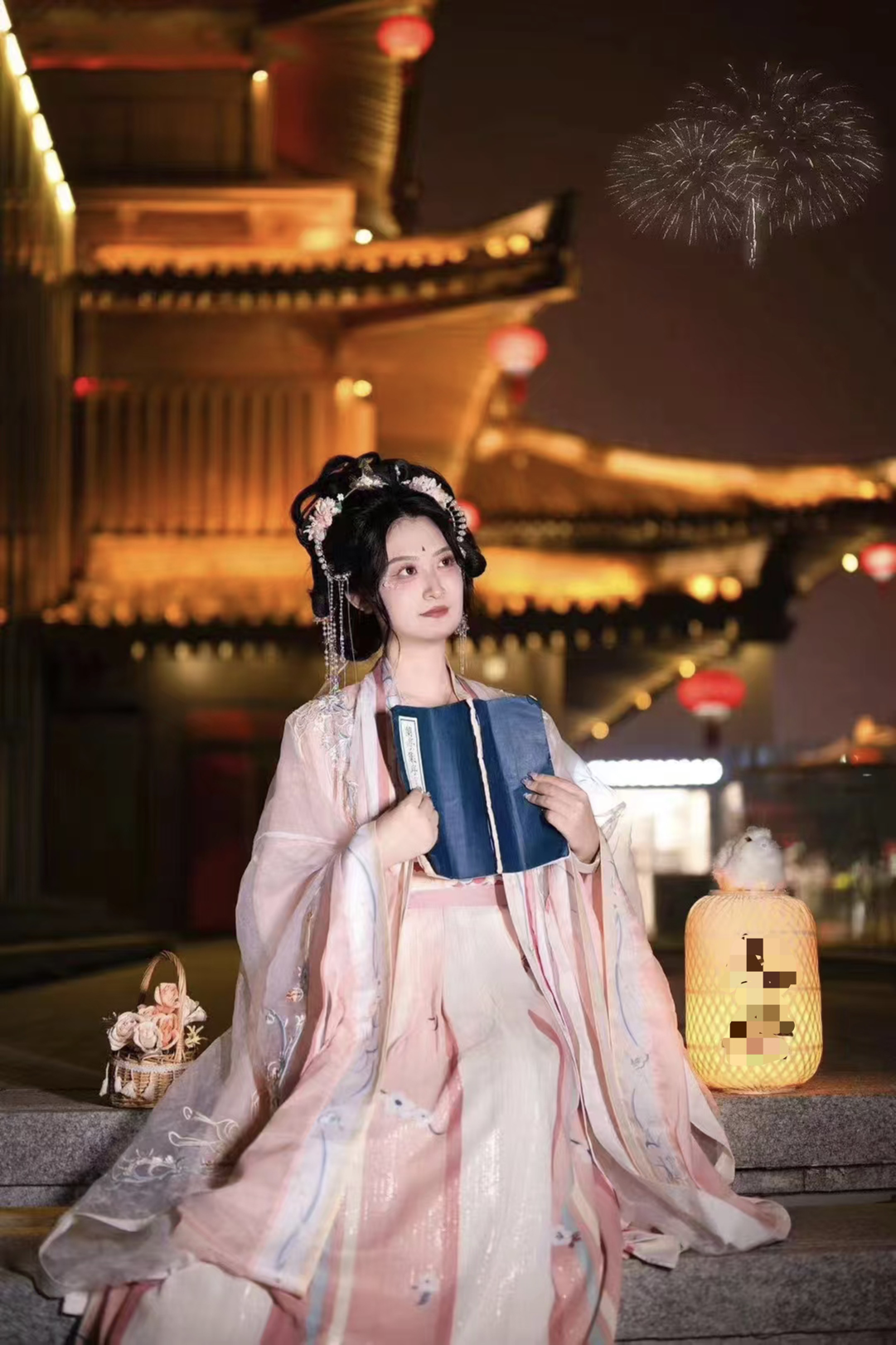 Chang'an Style Hanfu Women's Hezi Skirt - Tang Dynasty Embroidered Qi-Chest Ruqun with Large Sleeves - Photoshoot