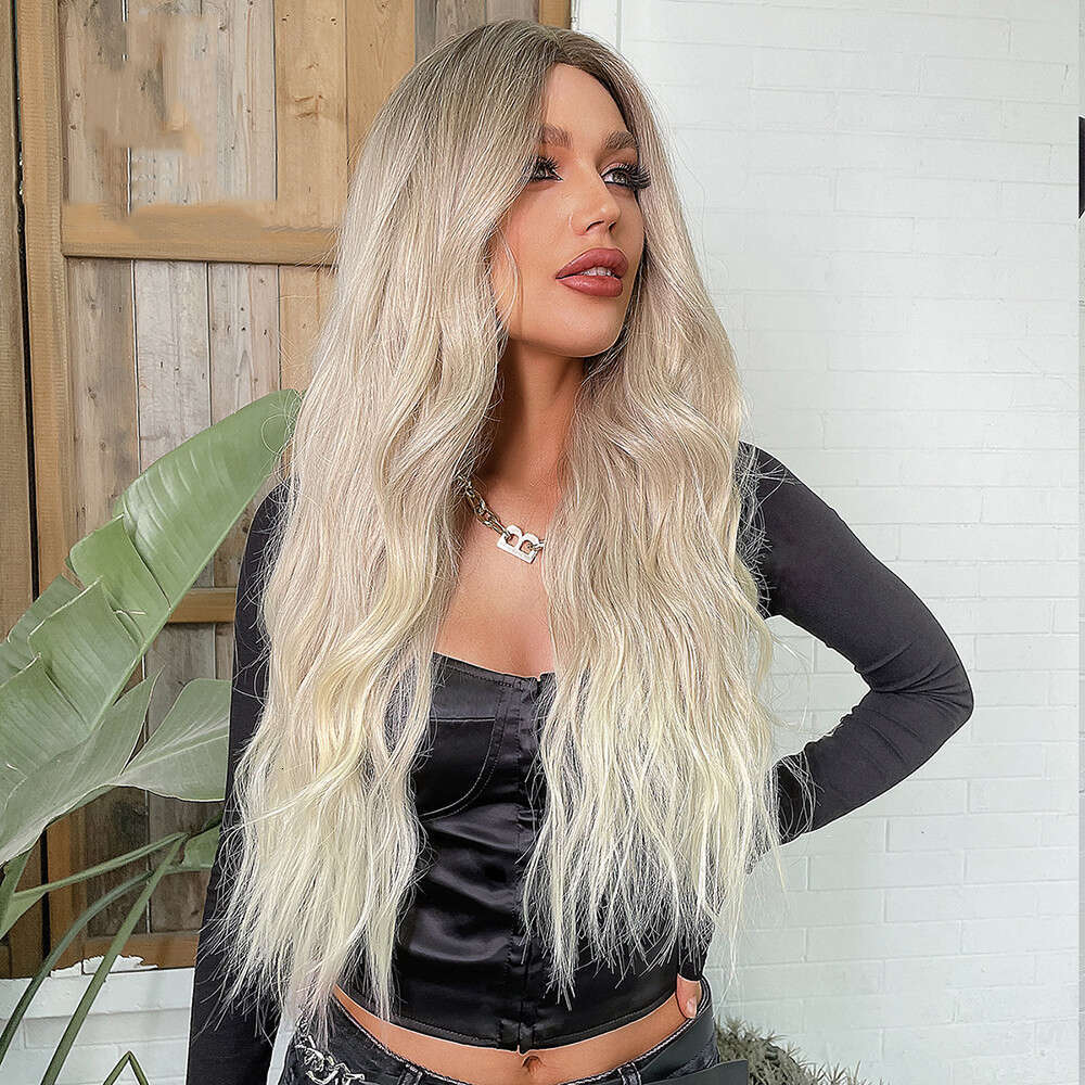 Natural Wave Synthetic Ash Platinum Blonde Lace Front Wig Mixed Human Hair Wigs For Women Heat Resistant Fiber Daily Cosplay
