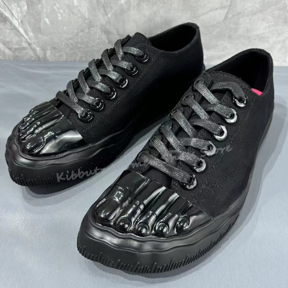Five Finger Canvas Golden Brass Lace-Up Round Toe Height Increasing Fashion Sexy Novelty Concise Women Shoes Newest
