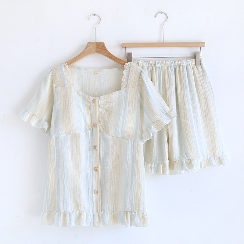 2024 Summer Women's Pamas Suit 100% Cotton Lady Pamas With Chest Pads Sleepwear 2-Piece Simple Thin Home Clothes