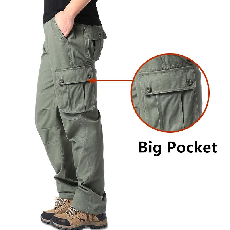 Spring And Autumn Cargo Pants Multi-Pocket Loose Work Clothes Mens Running Training Sports Pants Cotton Large Size 240911