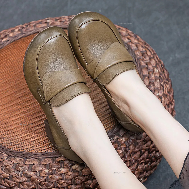 Autumn New 2023 Women's Four Seasons Single Thick Middle Heel Bottom Wash Hair Layer Soft Cowhide Wind Lefu Shoes