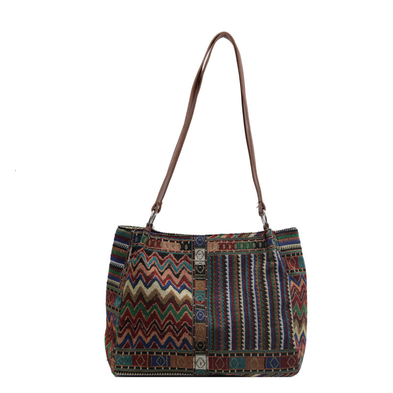 Large Capacity 2024 New Fashionable Commuter Ethnic Style Tote Bag Canvas Single Shoulder Handbag for Women