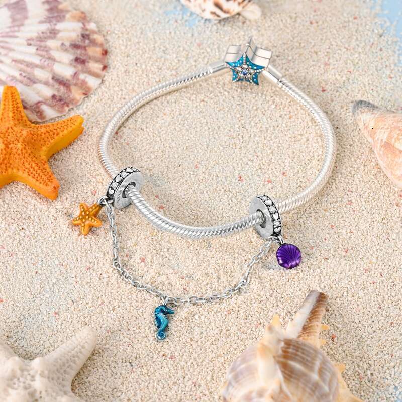 925 Sterling Silver Starfish Crab Butterfly Safety Chains Spacer Beads Charms Fit Original Bracelet DIY Jewelry