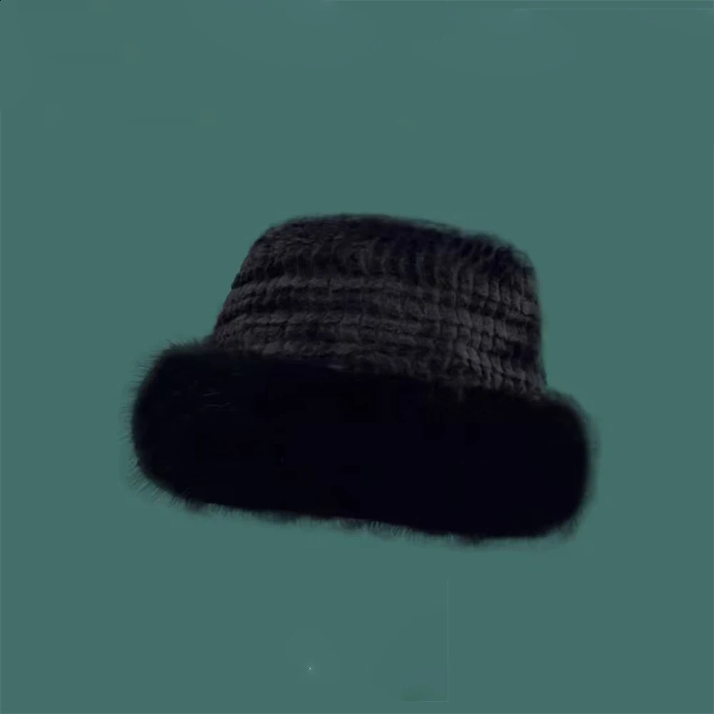 2023 Big Fluffy Faux Fur Bucket Hat for Women Plush Fisherman Warm Winter Thicken Cold Snowy Day Panama Cap 240906