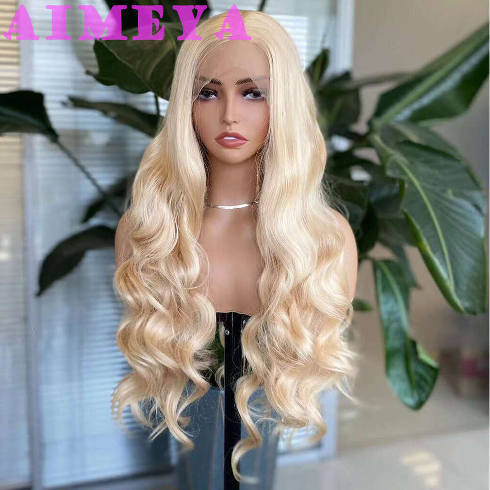 AIMEYA Long Body Wave Synthetic Natural Haire Lace Front Wig Daily Use Cospay Blonde Hair Heat Resistant
