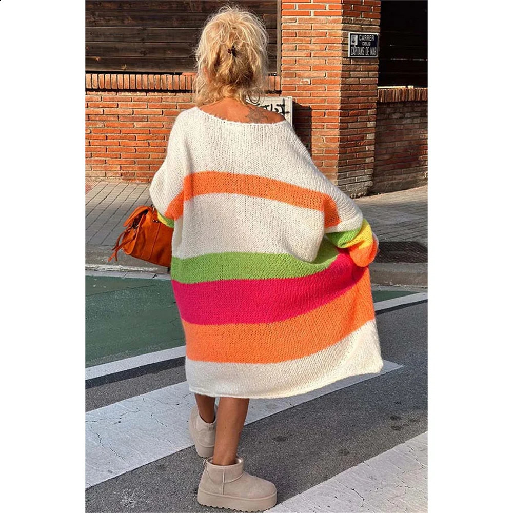 Elegant Knitted Dress For Women Long Sleeve V Neck Loose Dresses Fashion Cover Up Autumn Lady Streetwear Chic Sweater 240904