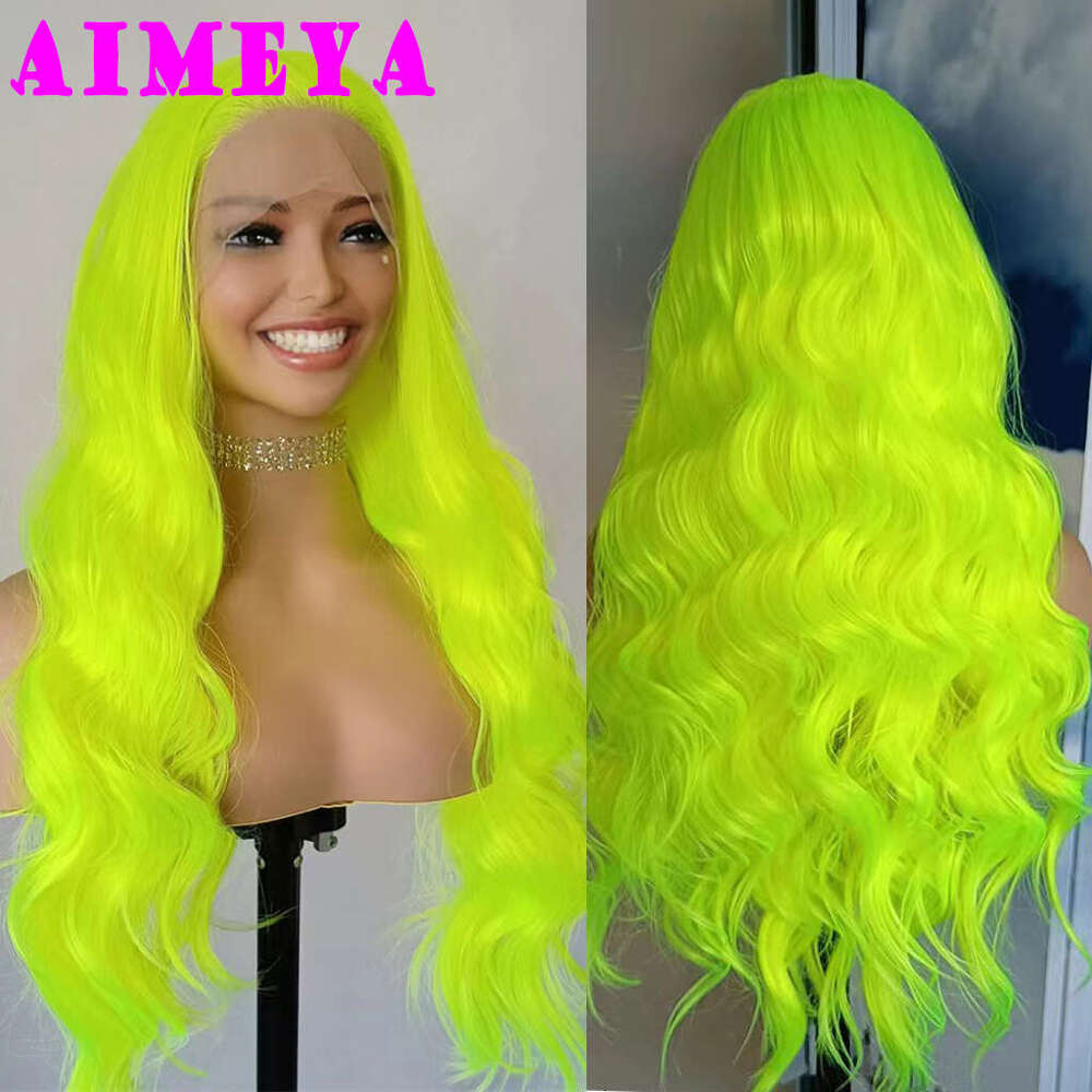 AIMEYA Neon Green Body Wave Front For Women Heat Resistant Synthetic Lace Wigs Daily Used Cosplay Wig Natural Hair