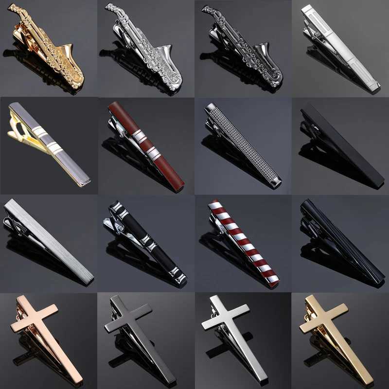 Mens tie clip made of laser bar saxophone material cross design business suit workwear tie clip W240914